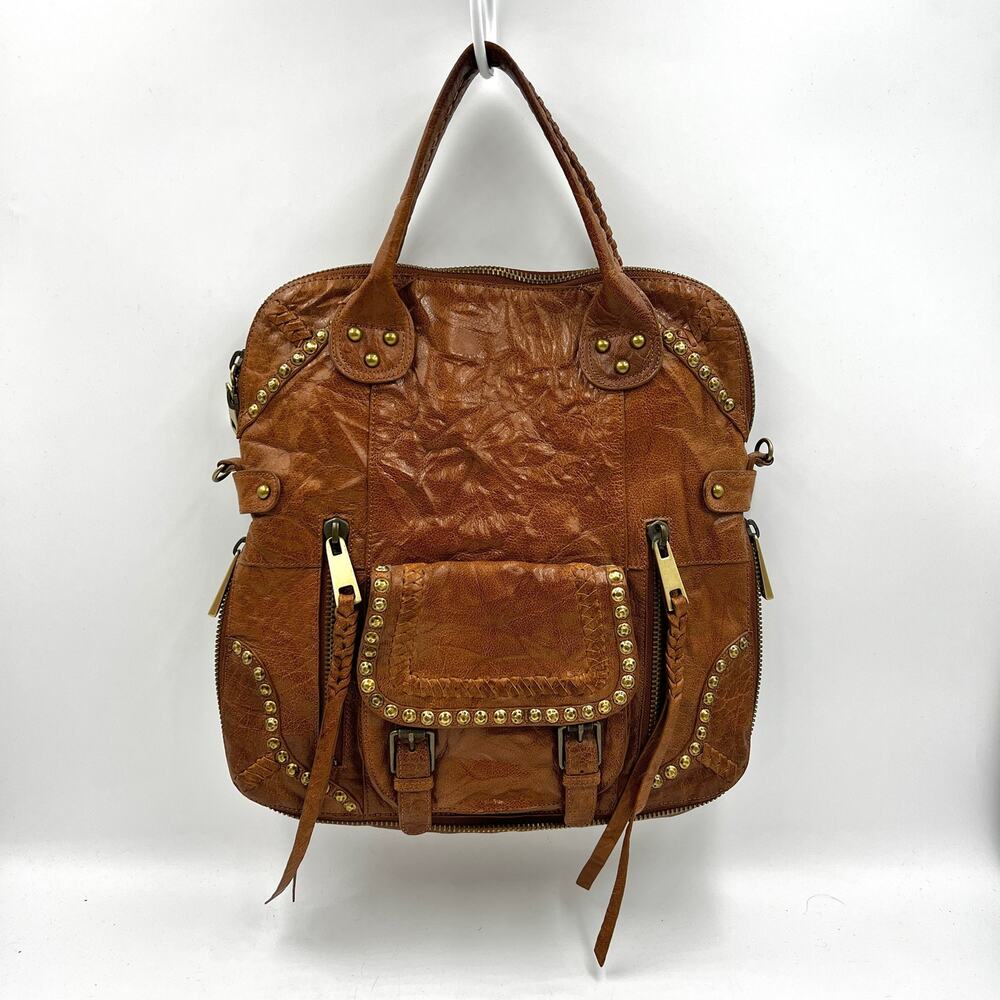 Sam Edelman Moto Tumbled Leather Tote Brown Bag